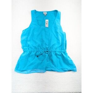 NWT Worthington Blue Turquoise Lined Sheer Sleeveless Cinch‎ Waist Top Blouse XL